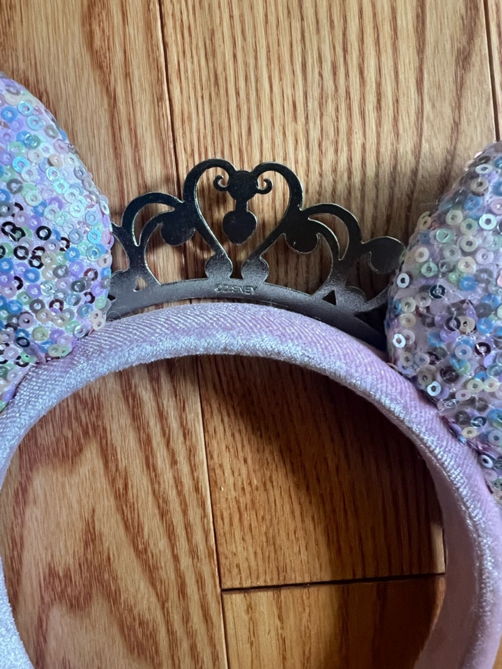 Disney Pink Sequin Minnie Ear Headband with Silver Tiara Accent - Picture 2 of 2